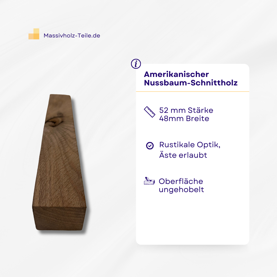 amerikanischer Nussbaum-Zuschnitt, 52mm Stärke x 48mm Breite